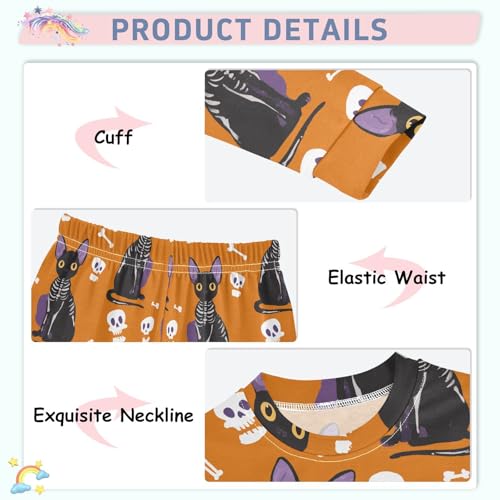 Fustylead Halloween Devon Rex Cat and Skull Cotton Pajamas Long Sleeve Sleepwear Lounge Set4