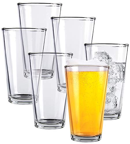 Image of Kitchen Lux Pint Beer Glasses Set of 6 - 16 oz Tall Clear Drinking Glasses and All Purpose Tumblers - Heavy Base Cocktail, Water, Juice Glass - Pub Style Design For Home Dining, Bars, and Parties