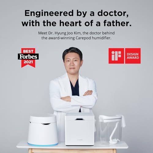 Image of Carepod One Plus Stainless Steel Humidifier for Large Room with Mood Light, Quiet & Safe for Baby, Only 3 Washable Parts, Easy to Clean Ultrasonic Cool Mist Humidifiers for Bedroom for 30Hrs (1Gal /4L)