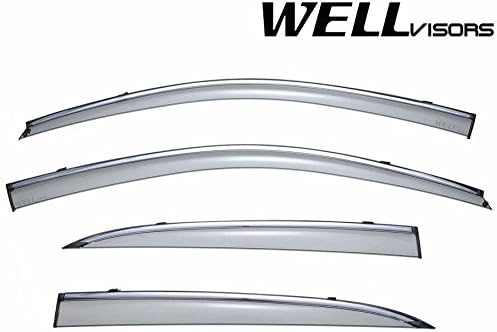 WellVisors Side Window Wind Deflector Visors - Made for and Compatible with Lexus CT200h 11-up 2011 2012 2013 2014 2015 2016 with Chrome Trim
