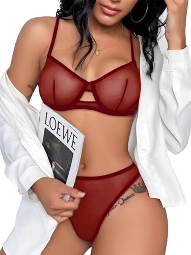 Image of Lilosy Sexy Mesh Sheer Underwire Push Up Lingerie Set Lingerie Set