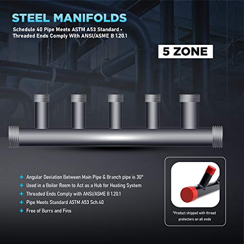 Image of Midline Valve SH5-1431-7-5 Steel Manifold, 1-1 /4'' Base 5 Ports of 3 /4 inch & 1 inch 7'' Spacing, Black, 5 Pack