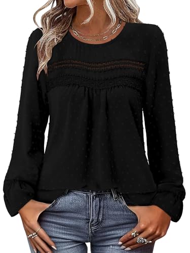 BETTE BOUTIK Womens Boho Fall Long Sleeve Shirts Crewneck Dressy Casual Blouses Trendy Flowy Tops