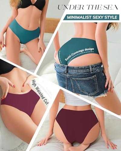 Image of UNDER THE SEA Seamless Underwear for Women Plus Size Mid Rise Lingerie Brief Sexy No Show Panties Womens Cheeky 5 Pack XS-3XL
