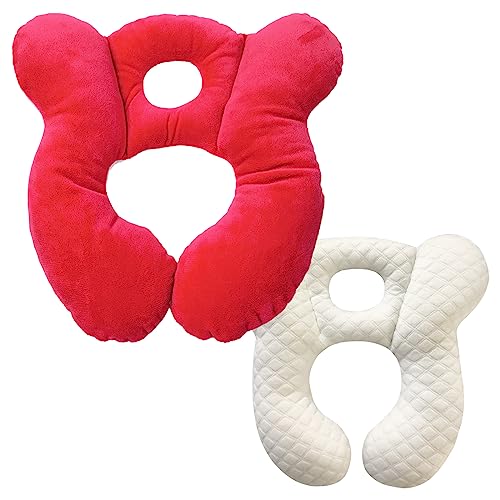Image of Baby Travel Pillow, Infant Kid's Cushion Soft and Skin Friendly for Car Seat, Pushchair and Stroller (Plush Red)