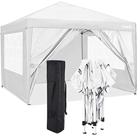 COBIZI Pop Up Gazebo with Sides 3m x 3m, Waterproof, Premium Pop up Gazebo With 4 SideWalls for Outdoor Wedding Garden Party (3X3 M + Sidewalls, WHITE) Cover