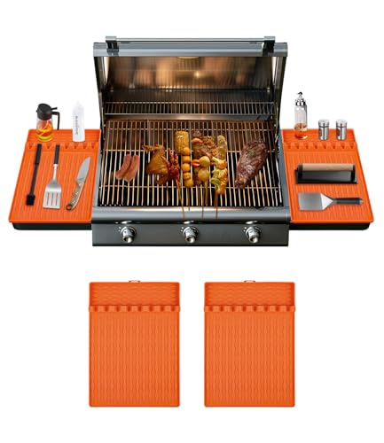 LUTITASD Silicone Grill Mat Compatible with Blackstone, Silicone Griddle CoverBarbeque Grill Accessories Mat for Outdoor Kitchen, Cooking & Countertop (2PCS Orange)