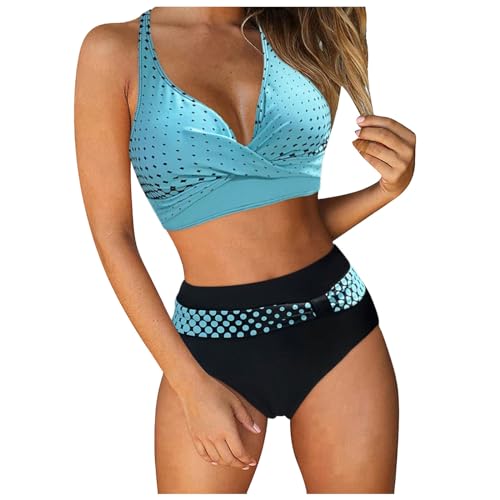 Bikinis Mujer Reductor Barriga Cintura Alta Cuello en V Push Up Sexy con Relleno Traje de Baño Mujer 2 Piezas Motivo Floral Bikini Talla Grande Piscina en La Playa Bañador