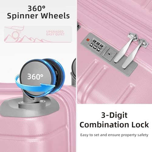 Image of LARVENDER Luggage Sets 6 Piece, Expandable Suitcases with Wheels | Suitcase Set for Women and Men|Checked Luggage|Carry On Luggage|Hardside Lightweight|Pink