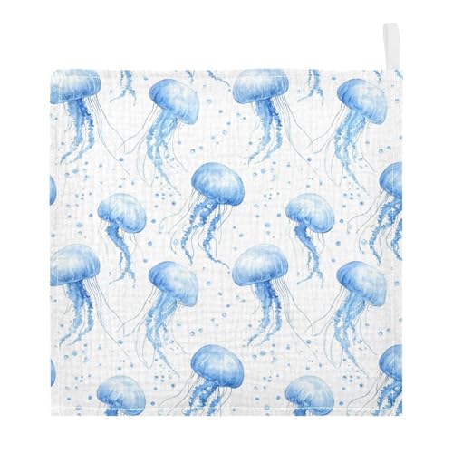 vvfelixl Baby Muslin Washcloths Light Blue Jellyfish Baby Burp Cloths Cotton Babys Face Towel for Newborn Infants Boys Girls Soft and Absorbent 11.8 X 11.8 in, 3 Pack