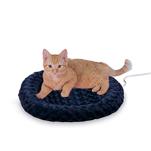 K&H Pet Products Bolster Heated Cat Bed for Indoor Cats, Thermo-Kitty Fashion Splash Orthopedic Foam Heated Pet Bed for Cats or Dogs, Waterproof Pet Heater, Safety Listed Small 18in Round Blue