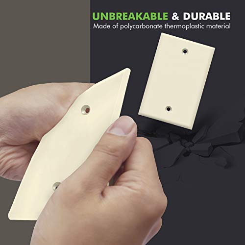 Image of ENERLITES 10 Pack Mid-Size Blank Wall Plate Cover, 1-Gang, Light Almond | Medium size 4.88 inch x 3.11 inch, cover unused electrical box /outlet /switch, unbreakable polycarbonate, UL-listed, easy to install