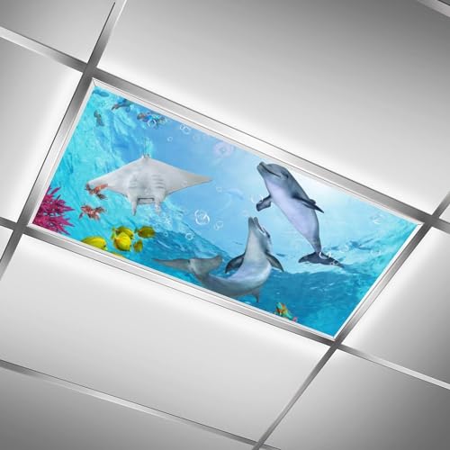 Image of Fluorescent Light Cover for Classroom - 2 Pcs marine life Magnetic Fluorescent Light Covers, Ceiling Light Covers Shade Panel Coverings for Office Classroom Home Drop Ceiling, 4 x 2 Feet