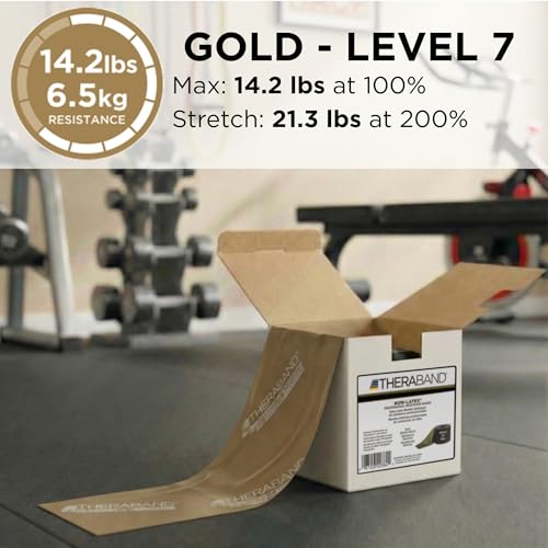 Image of THERABAND Resistance Band, Gold, Max, 25-Yard Roll, Latex-Free, Elastic Band for Exercise, Physical Therapy, Yoga, Pilates, Stretching, Home Workouts, Color-Coded for Easy Resistance Levels