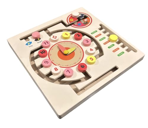 Image of Frog Life Cycle Layering Puzzle for Kids, Wooden Puzzle to Learn Frog Lifecycle, Ages 2+ | Maze Game Weather Calendar Clock -Interactive Weather & Time Learning | Combo Pack of 2