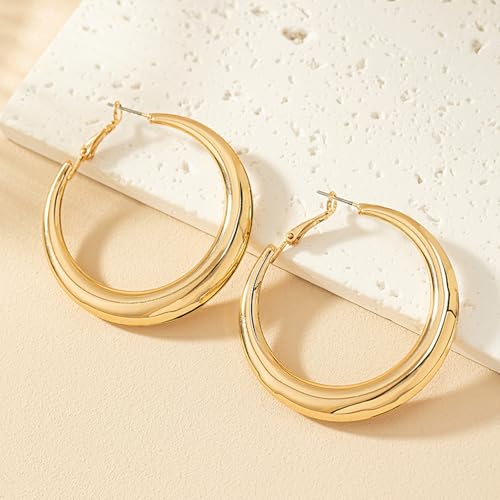 Chunky Hoop Earrings for Women Vintage 80s 90s Neon Earrings Colorful Large Hoops Earring Black White Red Leopard Hot Pink Earring Y2k Jewelry Accessories (Gold) by IQPDYV - Image 5