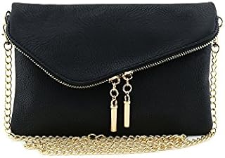 Envelope Wristlet Clutch Crossbody Bag with Chain Strap Black