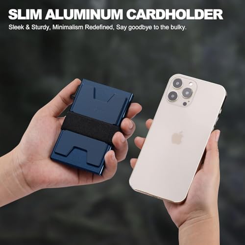 Image of SEMORID Slim Aluminum Card Holder Wallet for Men, Durable Expandable Backplate, RFID Blocking Minimalist Metal Pop Up Wallet, Holds 12+ Cards Plus Cash