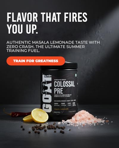 Image of Colossal Pre | PreWorkout Powder (Masala Lemonade 360gm 30 Servings) 200mg Caffeine 3.5g Beta-Alanine 3g Citrulline 1.5g Arginine 1g Creatine with Himalayan Pink Salt