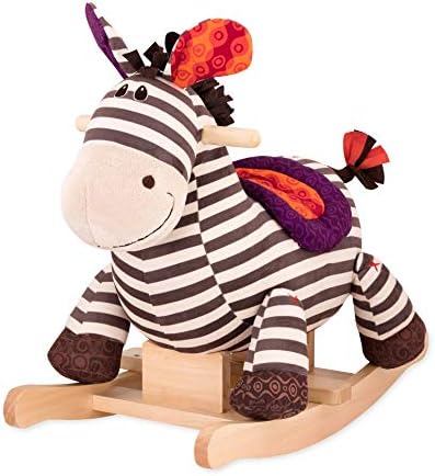 B. toys by Battat Kazoo Wooden Rocking Zebra – Plush Ride On Zebra Rocking Horse for Toddlers and Babies 18m+,White,Large