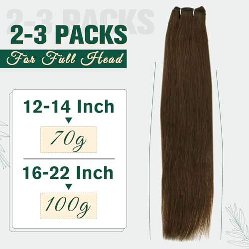 RUNATURE Weft Hair Extensions Real Human Hair Brown Sew in Hair Extensions Human Hair Brown Invisible Double Weft Hair 100g/Pack 20 Inch #4 - Image 4