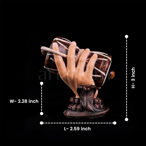 Image of Artarium Shiva Damru Idol Shiv Hand Murti Shivji Hand with Damru Statue Religious Shiva with Shehnaag Showpiece Ideal for Car Dashboard Pooja Room Home Decor (Shiv Damru Light Brown 3 Inch)