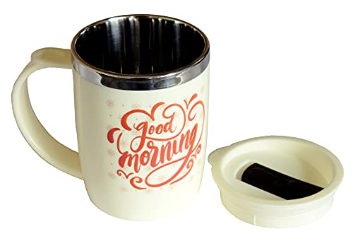 Image of Kuber Industries Insulated BPA Free Plastic Coffee Mug with Lid (Cream)
