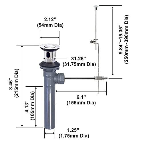 Chacharm Bathroom Sink Drain Stopper With Lift Rod, Overflow And Pop-Up Rod, Lavatory Pop Up Drain Assembly, Polish Chrome #TOP3