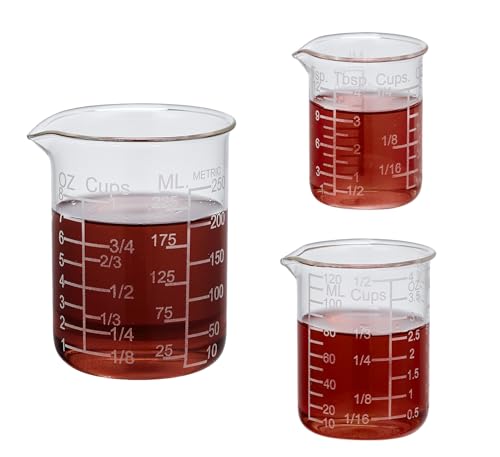 Ackers Etching Scale Glass Measuring Cup Set-V-Shaped Spout,Includes 60ml(2OZ), 120ml(4OZ), and 250ml(8OZ) Glass Measuring Beaker for Kitchen or Restaurant, Easy to Read