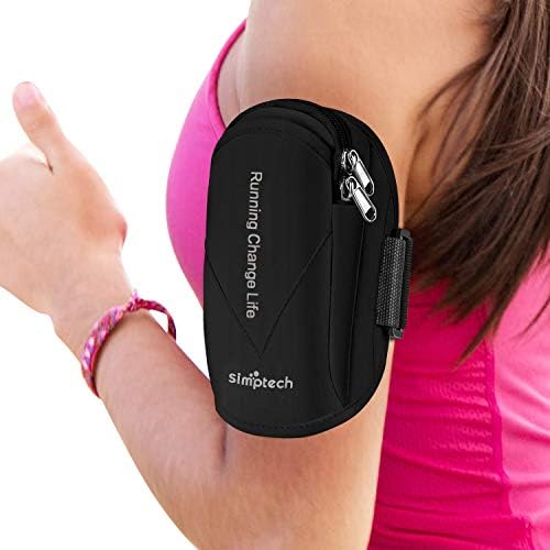 Simptech Running Phone Armband – Sweatproof Workout Arm Band Holder for iPhone 16/15/14/13/Pro Max/Plus, Dual Pocket Wrist Band Compatible with Otterbox Case, Running Gear for Men Women