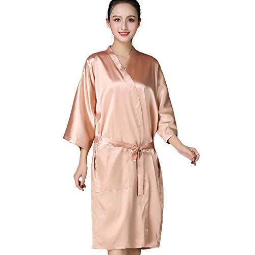 KAHOT Salon Client Gown Robe Cape Imitation Silk Hair Color Barber Smock Kimono Style Hairdressing Dress Beauty SPA Hotel Bathrobe Guest Clothes Night-gown Wrap (Champagne gold)