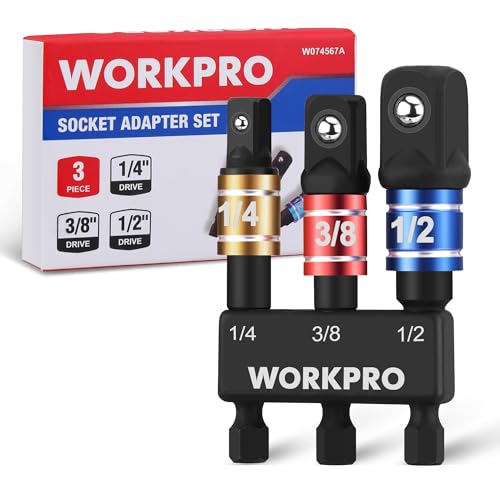 WORKPRO Jeu de 3 Adaptateurs de Douilles à Choc – Emmanchement Hexagonal 1/4' pour Douilles 1/4',...
