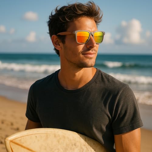 Mens Polarized Wood Sunglasses - Wooden Frame Sunglasses, UV400 Protection, TAC Lens, Spring Hinges, Multiple Colors2