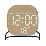 Valixirant Reloj digital LED de estilo grano de madera con pantalla multifunción de iluminación ambiental y ajuste manual de brillo cualquiera (amarillo cuadrado)