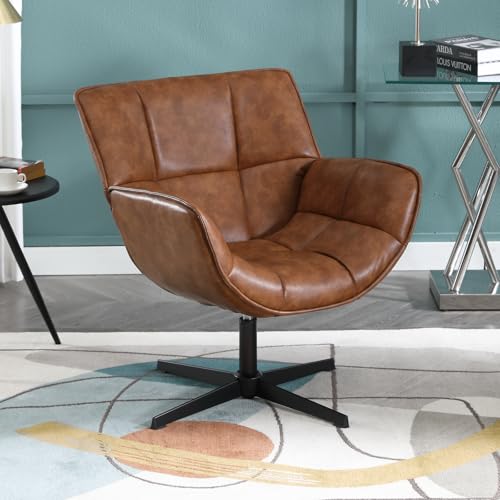DAYALANE Loungesessel Armlehnstuhl 360° Drehbar, Sessel Akzentsessel mit Metallbeinen Ohrensessel Polsterstuhl aus PU Kunstleder, für Wohnzimmer Schlafzimmer, Braun