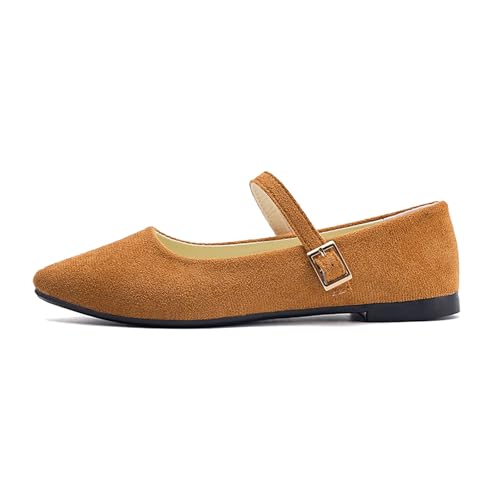 Bailarinas Mujer ante Tacón Pequeño Flexible Punta Puntiaguda Mary Jane Bailarinas Danza para Mujer Plegable Zapatos Planos para Viaje y Uso Diario, marrón, 39 EU