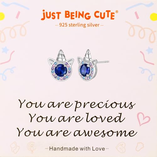 Birthstone Earrings for Girls, 925 Sterling Silver Stud Earrings for Women, Unicorn Gifts for Girls, Cubic Zirconia Studs Earrings, Unicorn Birthday Christmas Gifts for Teens Women