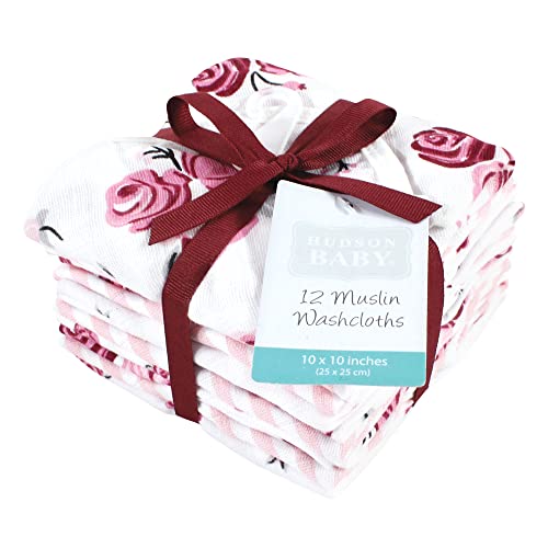 Image of Hudson Baby Unisex Baby Cotton Muslin Washcloths, Rose, One Size
