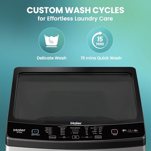 Image of Haier 8 kg 5 Star Oceanus Wave Drum Washing Machine Fully Automatic Top Load (‎ETL80-HBFS5NZP,Brown Grey)