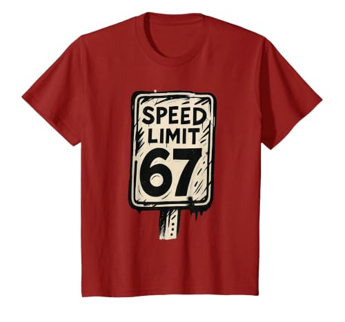67 Speed Limit Sign Gen Alpha 67 Meme T-Shirt, Youth, Cranberry Red, X-Small