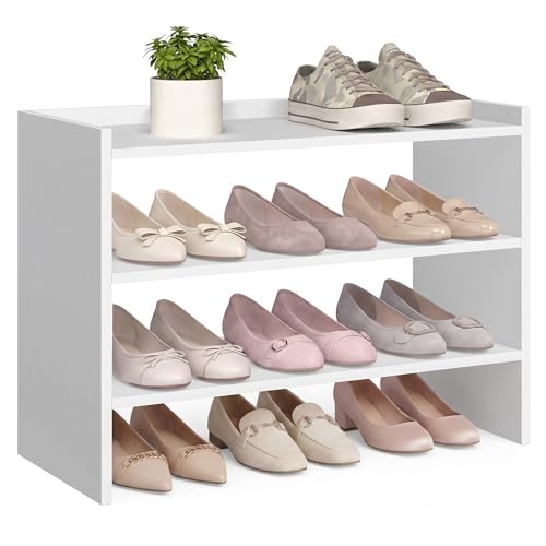 Image of VASAGLE Shoe Rack for Closet, Stackable Organizer Shelf | Stackable Shoe Organizer Shelf for Entryway, 3 Tiers, 11.7 x 24.4 x 21.3 Inches, White, CUSTOS Collection, ULBS063WZ01S