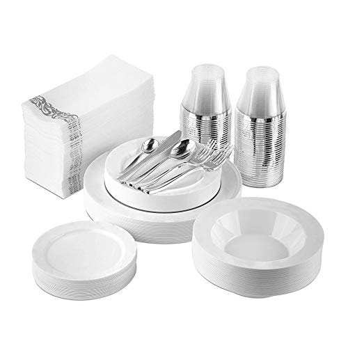 Nice Plastic Plates White - 300 Piece Set for 25 Guests Includes 75