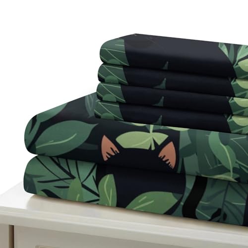 Housse de couette chat imprimé fermeture éclair parure microfibre King 3 pcs - 6