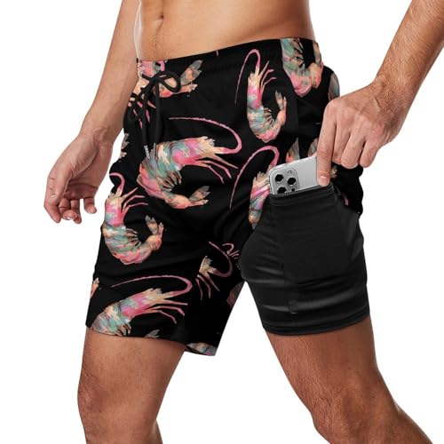 Japanese Shrimp Wave Surf Sunset Beach Shorts for Men Swim Trunks Quick Dry Swim Shorts with Compression Liner Pocket2