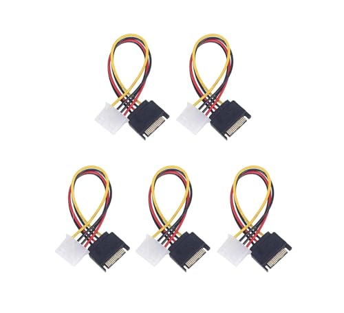 Image of PriEnt Molex to SATA Power Adapter Cable, 15 Pin Male SATA to 4 Pin Molex Female Connector, Strong Conversion Cord for HDD, SSD, CD-ROM Drives, Stable Power Distribution, Pack of 5