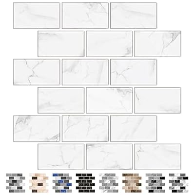 URCOLOR 10-Sheet Peel and Stick Backsplash Tile Sticker for Kitchen,12"x12" Self Adhesive Subway Wall Tiles Stick on Back Splashes for Bathroom White Marble Design
