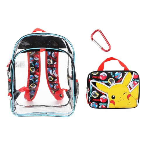 Bioworld Pokemon Pikachu - Juego de mochila y lonchera de 3 piezas, Pokemon transparente, Talla unica