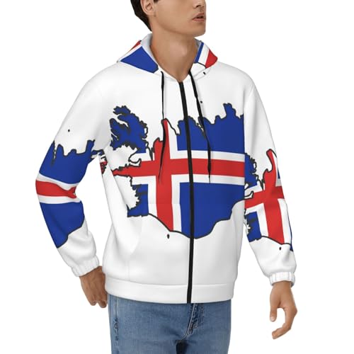 Sweat à capuche zippé Islande homme veste zippée imprimée carte taille S au 3XL