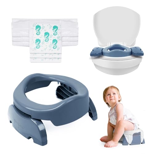 Potette Plus 2-in-1 Compact Universal Potty and Toilet Training Seat | Award-Winning Potty Training Essential for Toddlers (Misty Grey)