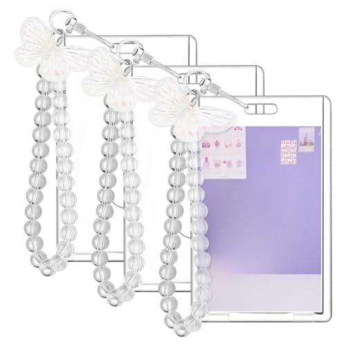 Quelay 3 Pcs Photocard Holder Keychain with Butterfly Acrylic Cute Kpop Photo Card ID Badge Holder Aesthetic Y2k Keychain Accessories for Bus Student Card Case Stationery